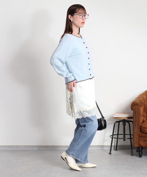 cepo（セポ）の「12Ｇ柔らかニット 配色カーディガン（カーディガン/ボレロ・レディース・グレー/ピンク/サックスブルー/ブラック/オフホワイト・M）」の20枚目の写真