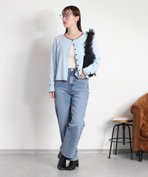 cepo（セポ）の「12Ｇ柔らかニット 配色カーディガン（カーディガン/ボレロ・レディース・グレー/ピンク/サックスブルー/ブラック/オフホワイト・M）」の22枚目の写真