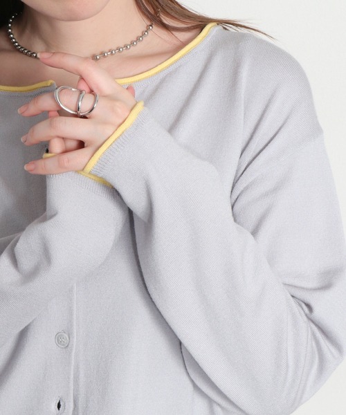 cepo（セポ）の「12Ｇ柔らかニット 配色カーディガン（カーディガン/ボレロ・レディース・グレー/ピンク/サックスブルー/ブラック/オフホワイト・M）」の13枚目の写真