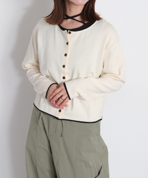 cepo（セポ）の「12Ｇ柔らかニット 配色カーディガン（カーディガン/ボレロ・レディース・グレー/ピンク/サックスブルー/ブラック/オフホワイト・M）」の17枚目の写真