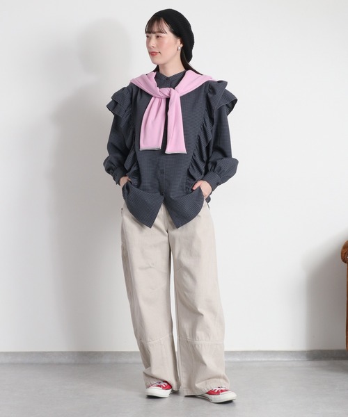 cepo（セポ）の「12Ｇ柔らかニット 配色カーディガン（カーディガン/ボレロ・レディース・グレー/ピンク/サックスブルー/ブラック/オフホワイト・M）」の6枚目の写真