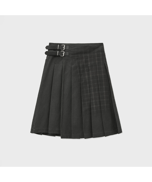 セール】VINTAGE CHECK WRAP PLEATS SKIRT-KHAKI（スカート