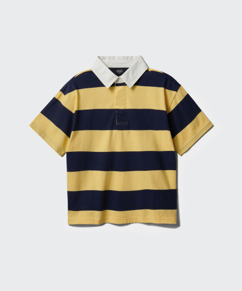 MUSINSA STANDARD KIDS（ムシンサスタンダードキッズ）の「ストライプ半袖ラグビーシャツ[ネイビー/イエロー]（ポロシャツ・レディース・その他・100/110/120/130/140/150/160）」の3枚目の写真
