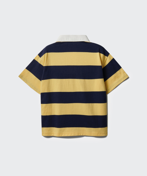 MUSINSA STANDARD KIDS（ムシンサスタンダードキッズ）の「ストライプ半袖ラグビーシャツ[ネイビー/イエロー]（ポロシャツ・レディース・その他・100/110/120/130/140/150/160）」の4枚目の写真