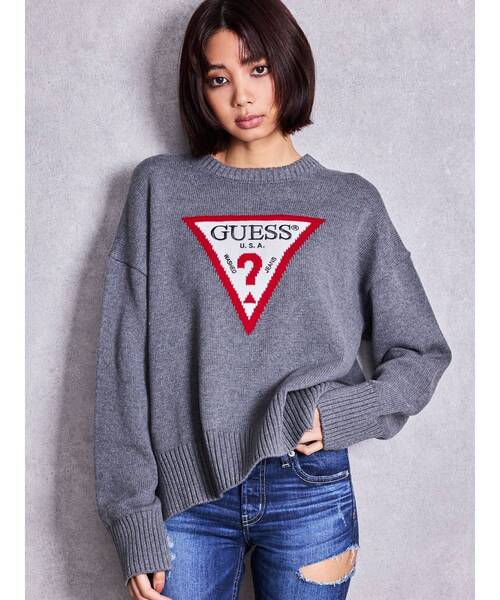 Guess(ゲス)の「GUESS GJ LS CN BIG TRIANGLE SWTR(ニット/セーター・レディース・ブラック/グレー/オフホワイト・FREE)」の3枚目の写真