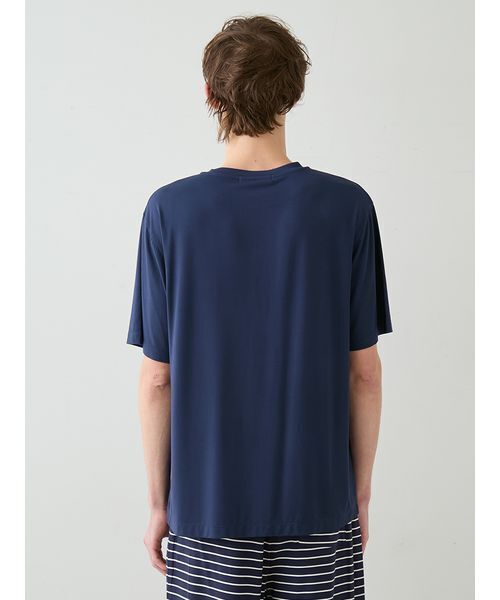 gelato pique(ジェラートピケ)の「【HOMME】レーヨンロゴTシャツ&ボーダーハーフパンツセット(ルームウェア/パジャマ・メンズ・ネイビー/オフホワイト・M/L)」の9枚目の写真