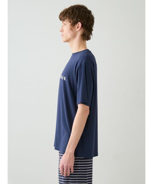 gelato pique(ジェラートピケ)の「【HOMME】レーヨンロゴTシャツ&ボーダーハーフパンツセット(ルームウェア/パジャマ・メンズ・ネイビー/オフホワイト・M/L)」の10枚目の写真