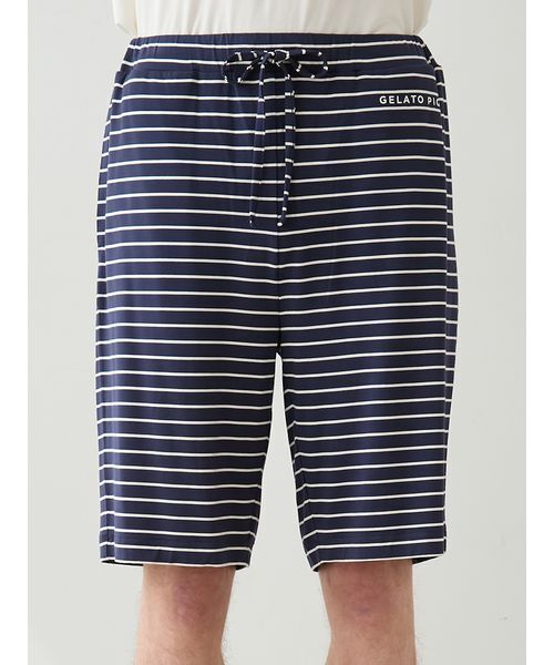 gelato pique(ジェラートピケ)の「【HOMME】レーヨンロゴTシャツ&ボーダーハーフパンツセット(ルームウェア/パジャマ・メンズ・ネイビー/オフホワイト・M/L)」の15枚目の写真