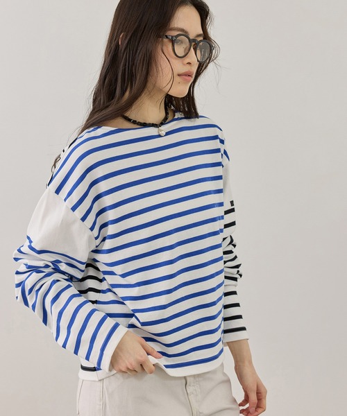 ADAM ET ROPE'(アダムエロペ)の「【G.F.G.S. for ADAM ET ROPE'】別注ボートネックボーダー(Tシャツ/カットソー・レディース・ターコイズブルー/ピンク/ホワイト・FREE)」の2枚目の写真