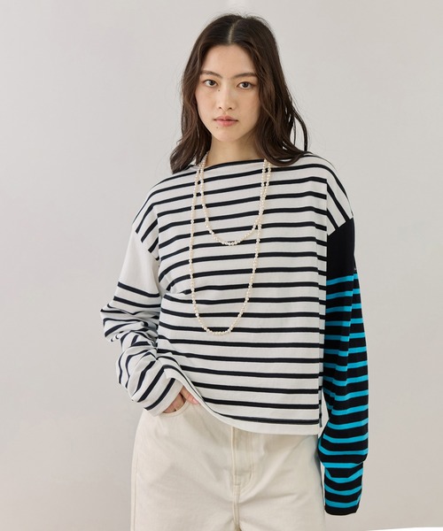 G.F.G.S. for ADAM ET ROPE'】別注ボートネックボーダー（Tシャツ