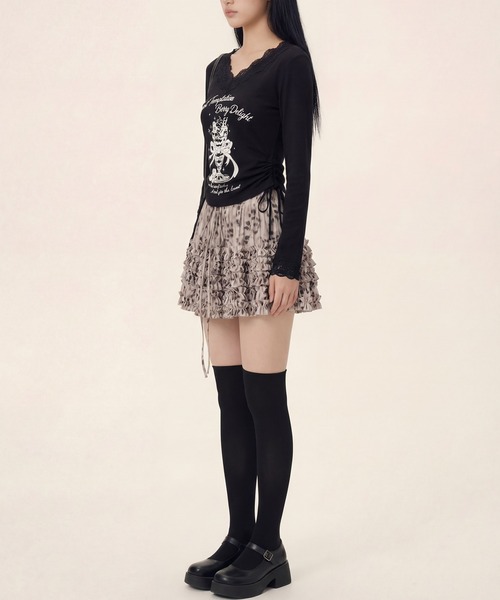 HOOK(フック)の「HOOK for girls レオパード/ドット柄フリルティアードミニスカート(スカート・レディース・ベージュ/グレー/ブラック/ホワイト・FREE)」の8枚目の写真