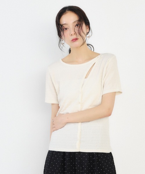 Shelly island（シェリーアイランド）の「デザインフロント半袖カーディガン（Tシャツ/カットソー・レディース・ホワイト/ブラウン/ブラック・FREE）」の7枚目の写真