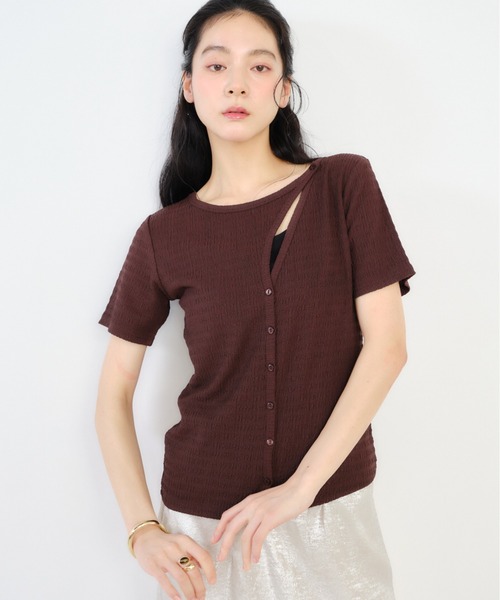 Shelly island（シェリーアイランド）の「デザインフロント半袖カーディガン（Tシャツ/カットソー・レディース・ホワイト/ブラウン/ブラック・FREE）」の16枚目の写真