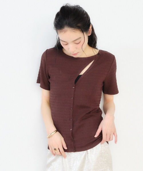 Shelly island（シェリーアイランド）の「デザインフロント半袖カーディガン（Tシャツ/カットソー・レディース・ホワイト/ブラウン/ブラック・FREE）」の17枚目の写真