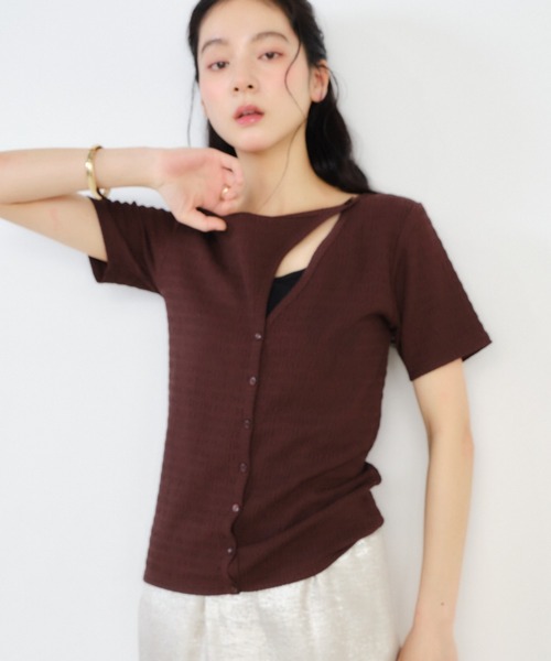 Shelly island（シェリーアイランド）の「デザインフロント半袖カーディガン（Tシャツ/カットソー・レディース・ホワイト/ブラウン/ブラック・FREE）」の15枚目の写真