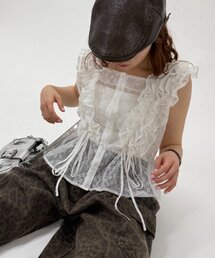 w closet | 【レース素材が新登場!無地/チェック柄】フリフリノースリブラウス(シャツ/ブラウス)