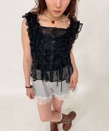 w closet（ダブルクローゼット）の「【レース素材が新登場！無地/チェック柄】フリフリノースリブラウス（シャツ/ブラウス）」