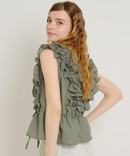 w closet(ダブルクローゼット)の「フリフリノースリブラウス(シャツ/ブラウス・レディース・カーキ/ブラック/レッド/グリーン/ブラック系その他/オフホワイト・FREE)」の10枚目の写真