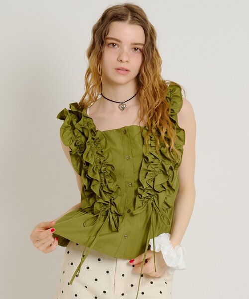 w closet(ダブルクローゼット)の「フリフリノースリブラウス(シャツ/ブラウス・レディース・カーキ/ブラック/レッド/グリーン/ブラック系その他/オフホワイト・FREE)」の18枚目の写真