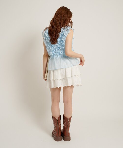 w closet(ダブルクローゼット)の「【レース素材が新登場!無地/チェック柄】フリフリノースリブラウス(シャツ/ブラウス・レディース・カーキ/ブラック/レッド/グリーン/ブラック系その他/オフホワイト・FREE)」の9枚目の写真