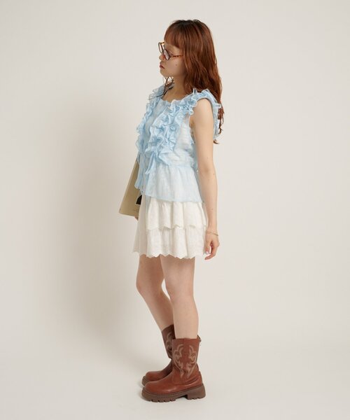 w closet(ダブルクローゼット)の「【レース素材が新登場!無地/チェック柄】フリフリノースリブラウス(シャツ/ブラウス・レディース・カーキ/ブラック/レッド/グリーン/ブラック系その他/オフホワイト・FREE)」の8枚目の写真