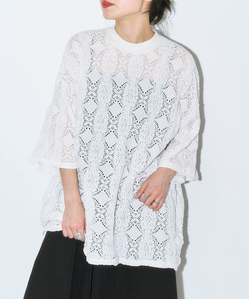 CITYSHOP(シティーショップ)の「《追加》LACE Tシャツ(Tシャツ/カットソー・レディース・ブラック/ホワイト・FREE)」の2枚目の写真