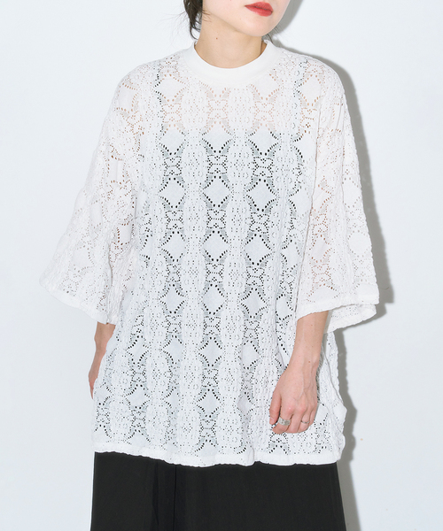CITYSHOP(シティーショップ)の「《追加》LACE Tシャツ(Tシャツ/カットソー・レディース・ブラック/ホワイト・FREE)」の4枚目の写真