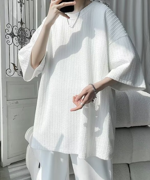SHEPP(シープ)の「【UNISEX】ワッフル編み オーバーサイズ クルーネック プルオーバー(Tシャツ/カットソー・メンズ・ブラック/ホワイト・M)」の9枚目の写真