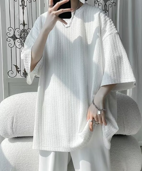 SHEPP(シープ)の「【UNISEX】ワッフル編み オーバーサイズ クルーネック プルオーバー(Tシャツ/カットソー・メンズ・ブラック/ホワイト・M)」の11枚目の写真