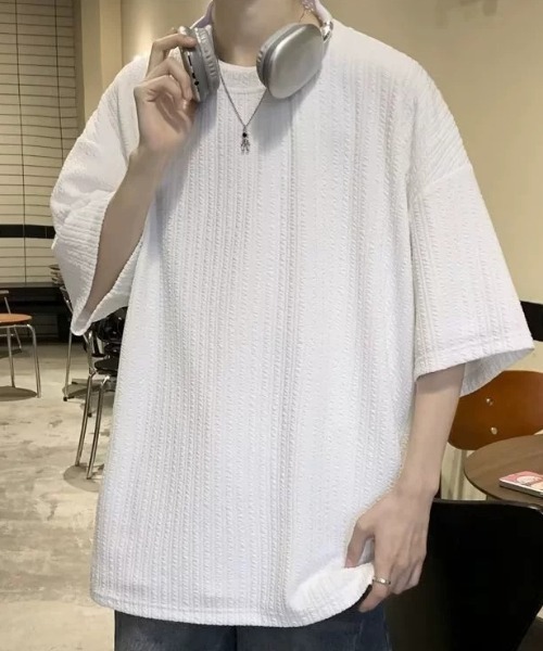 SHEPP(シープ)の「【UNISEX】ワッフル編み オーバーサイズ クルーネック プルオーバー(Tシャツ/カットソー・メンズ・ブラック/ホワイト・M)」の14枚目の写真