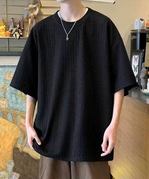SHEPP(シープ)の「【UNISEX】ワッフル編み オーバーサイズ クルーネック プルオーバー(Tシャツ/カットソー・メンズ・ブラック/ホワイト・M)」の6枚目の写真