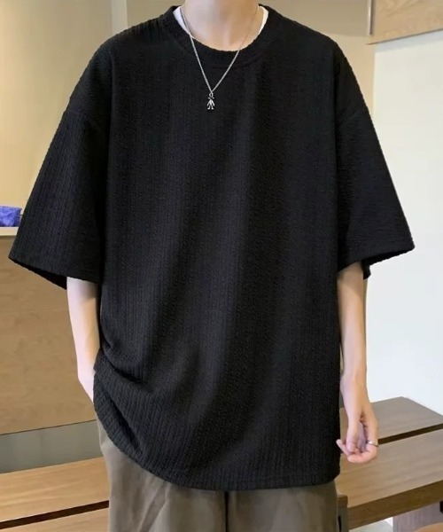 SHEPP(シープ)の「【UNISEX】ワッフル編み オーバーサイズ クルーネック プルオーバー(Tシャツ/カットソー・メンズ・ブラック/ホワイト・M)」の7枚目の写真