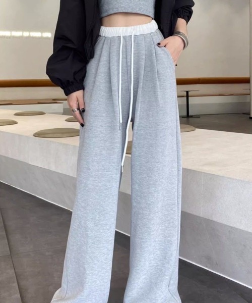 Teem Store(チームストア)の「薄手ダブルウエストワイドスウェットパンツ(スウェットパンツ・レディース・ブラック/グレー・L/M)」の10枚目の写真