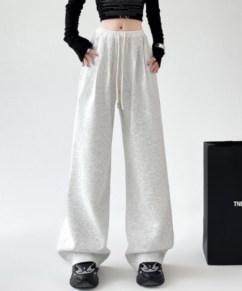 Teem Store(チームストア)の「薄手ダブルウエストワイドスウェットパンツ(スウェットパンツ・レディース・ブラック/グレー・L/M)」の5枚目の写真