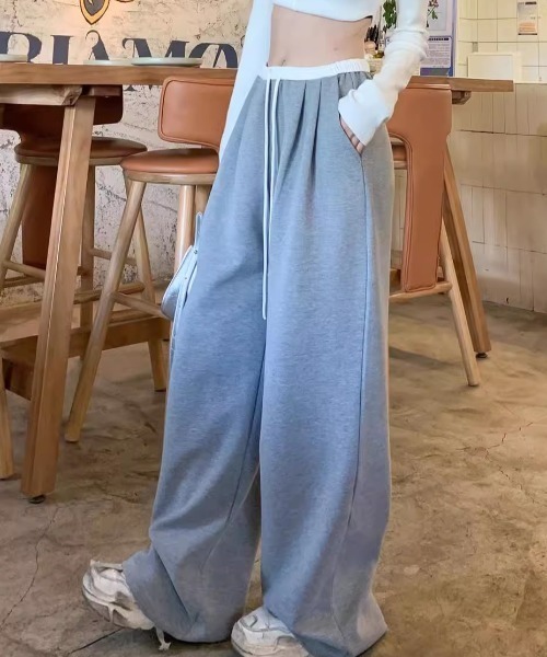 Teem Store(チームストア)の「薄手ダブルウエストワイドスウェットパンツ(スウェットパンツ・レディース・ブラック/グレー・L/M)」の13枚目の写真