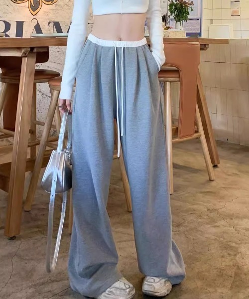 Teem Store(チームストア)の「薄手ダブルウエストワイドスウェットパンツ(スウェットパンツ・レディース・ブラック/グレー・L/M)」の12枚目の写真