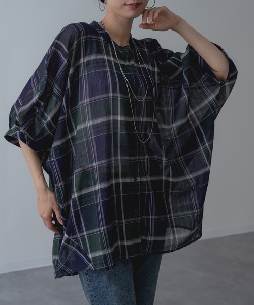 refinedworks(リファインドワークス)の「【refinedworks】大人カジュアル を彩る チェック柄 シャツ(シャツ/ブラウス・レディース・グレー/レッド/グリーン・FREE)」の8枚目の写真