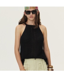 Loosely Knitted Halter Knit Top, Black