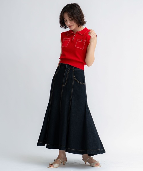 NOELA(ノエラ)の「デニムタイトフレアスカート(デニムスカート・レディース・ブラック/オフホワイト/ダークインディゴブルー・S/M)」の7枚目の写真