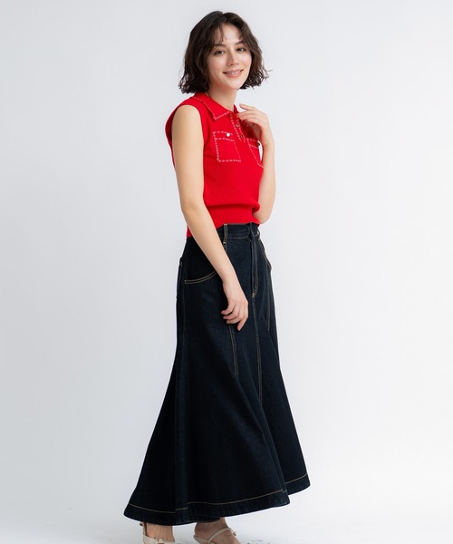 NOELA(ノエラ)の「デニムタイトフレアスカート(デニムスカート・レディース・ブラック/オフホワイト/ダークインディゴブルー・S/M)」の4枚目の写真