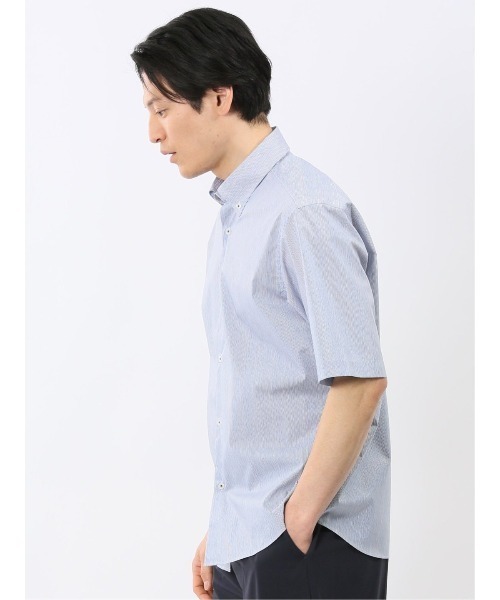 TAKA-Q（タカキュー）の「シャツ メンズ 半袖 ストレッチ 綿混 ブロード ストライプ ボタンダウン ややゆったり ルーズフィット （シャツ/ブラウス・メンズ・ブルー・LARGE/X-LARGE/MEDIUM）」の3枚目の写真