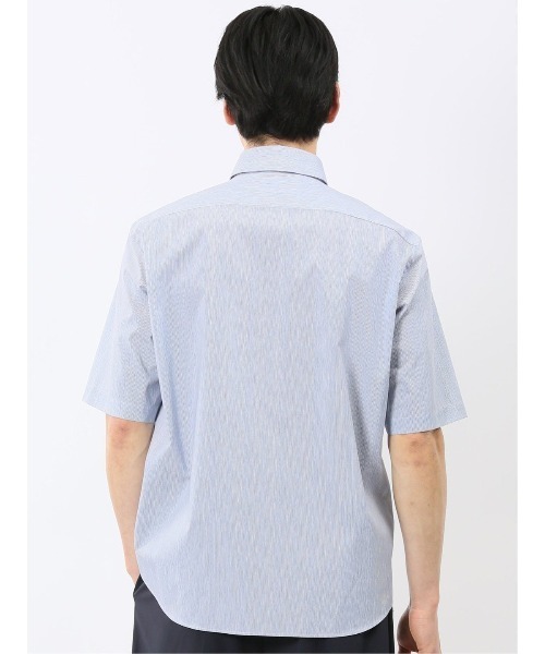 TAKA-Q（タカキュー）の「シャツ メンズ 半袖 ストレッチ 綿混 ブロード ストライプ ボタンダウン ややゆったり ルーズフィット （シャツ/ブラウス・メンズ・ブルー・LARGE/X-LARGE/MEDIUM）」の4枚目の写真