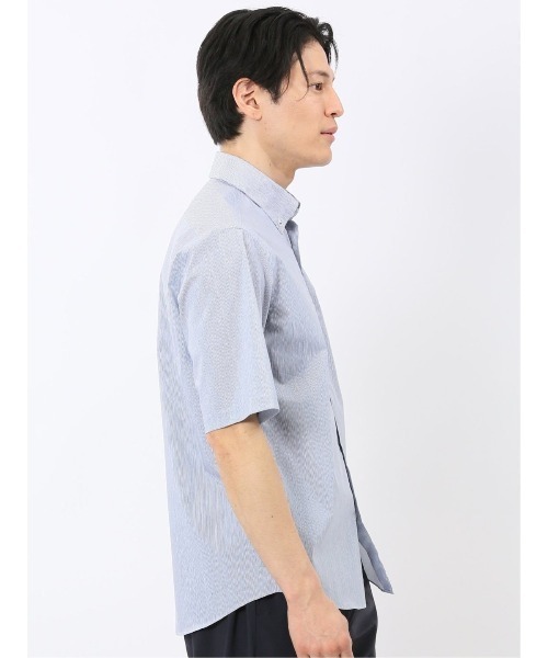 TAKA-Q（タカキュー）の「シャツ メンズ 半袖 ストレッチ 綿混 ブロード ストライプ ボタンダウン ややゆったり ルーズフィット （シャツ/ブラウス・メンズ・ブルー・LARGE/X-LARGE/MEDIUM）」の5枚目の写真