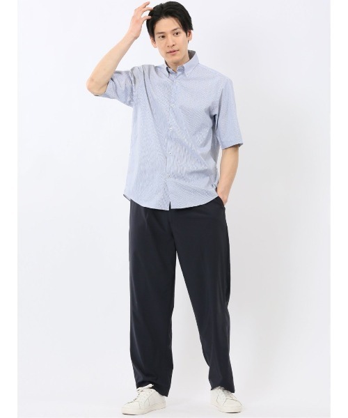 TAKA-Q（タカキュー）の「シャツ メンズ 半袖 ストレッチ 綿混 ブロード ストライプ ボタンダウン ややゆったり ルーズフィット （シャツ/ブラウス・メンズ・ブルー・LARGE/X-LARGE/MEDIUM）」の6枚目の写真