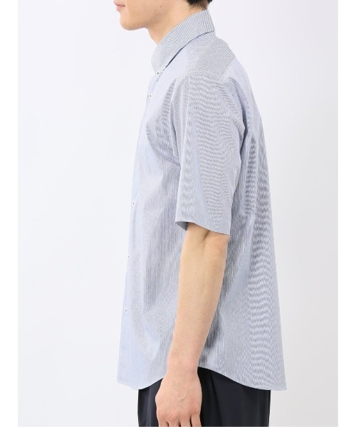TAKA-Q（タカキュー）の「シャツ メンズ 半袖 ストレッチ 綿混 ブロード ストライプ ボタンダウン ややゆったり ルーズフィット （シャツ/ブラウス・メンズ・ブルー・LARGE/X-LARGE/MEDIUM）」の8枚目の写真