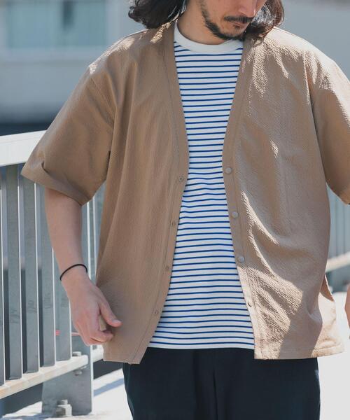 ITEMS URBANRESEARCH（アイテムズ アーバンリサーチ）の「『接触冷感/イージーケア/吸水速乾/撥水/防汚』高機能シアサッカー 半袖カーディガン(楽着シリーズ)（カーディガン/ボレロ・メンズ・ベージュ/ブラック/ライトブルー・MEDIUM/LARGE）」の12枚目の写真