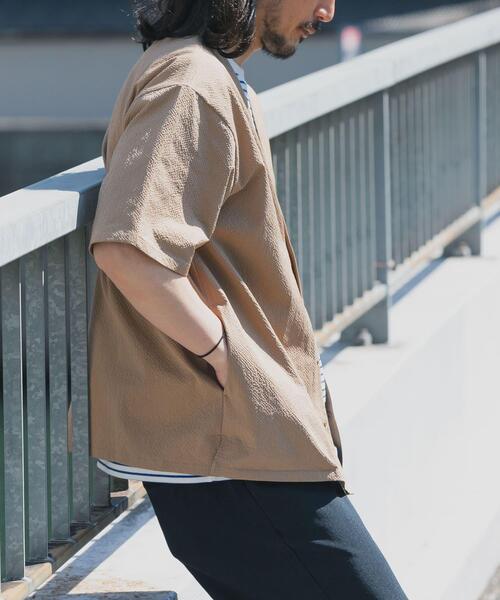 ITEMS URBANRESEARCH（アイテムズ アーバンリサーチ）の「『接触冷感/イージーケア/吸水速乾/撥水/防汚』高機能シアサッカー 半袖カーディガン(楽着シリーズ)（カーディガン/ボレロ・メンズ・ベージュ/ブラック/ライトブルー・MEDIUM/LARGE）」の13枚目の写真