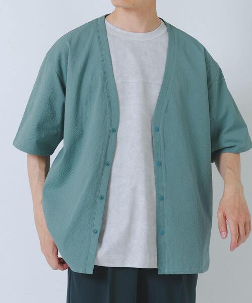 ITEMS URBANRESEARCH（アイテムズ アーバンリサーチ）の「『接触冷感/イージーケア/吸水速乾/撥水/防汚』高機能シアサッカー 半袖カーディガン(楽着シリーズ)（カーディガン/ボレロ・メンズ・ベージュ/ブラック/ライトブルー・MEDIUM/LARGE）」の18枚目の写真