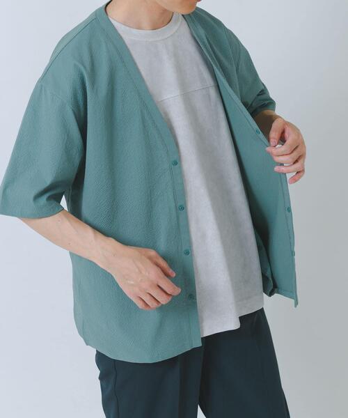 ITEMS URBANRESEARCH（アイテムズ アーバンリサーチ）の「『接触冷感/イージーケア/吸水速乾/撥水/防汚』高機能シアサッカー 半袖カーディガン(楽着シリーズ)（カーディガン/ボレロ・メンズ・ベージュ/ブラック/ライトブルー・MEDIUM/LARGE）」の19枚目の写真