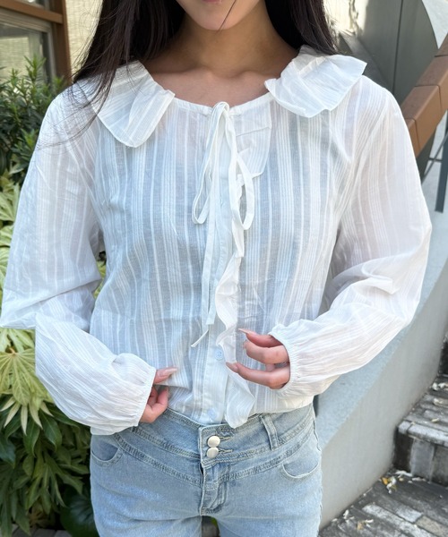 Nia(ニア)の「Nia(ニア)/シアーブラウス(シャツ/ブラウス・レディース・ホワイト・MEDIUM/SMALL/LARGE)」の6枚目の写真
